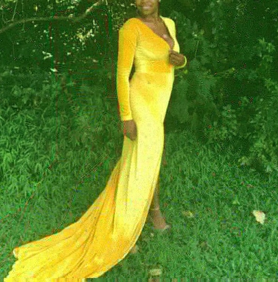 Yellow velvet gown - Picture 7 of 8
